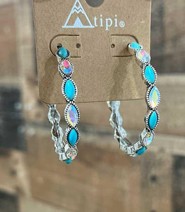 Tipi Western Turquoise Hoop Earrings - Turquoise and AB Stone