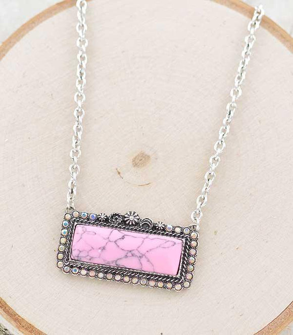 Western Pink Stone Bar Necklace