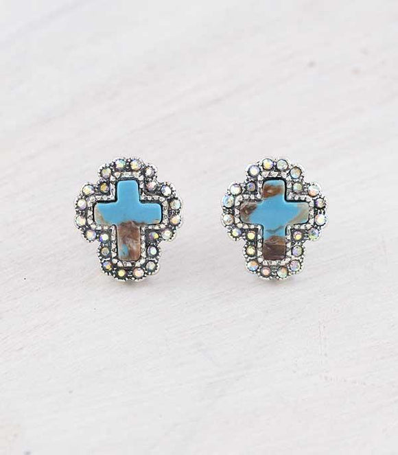 Western Turquoise Cross Earrings