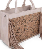 Trinity Ranch Floral Tooled Fringe Concealed Carry Tote/Crossbody - Khaki