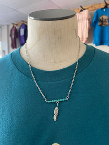 Turquoise Beaded Bar Necklace w/ Charm