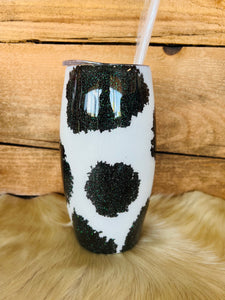 Fumbler- 20 oz - Black and White Cowhide