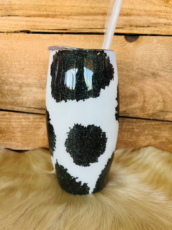 Fumbler- 20 oz - Black and White Cowhide