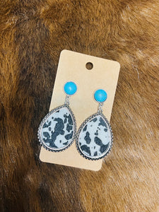 Western Cow Print Tear Drop Earrings