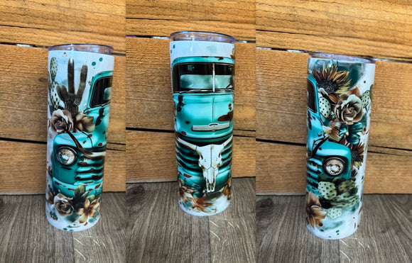 Turquoise Truck w/ Skull Tumbler