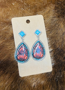 Western Inlaid Tooled Tear Drop Earrings