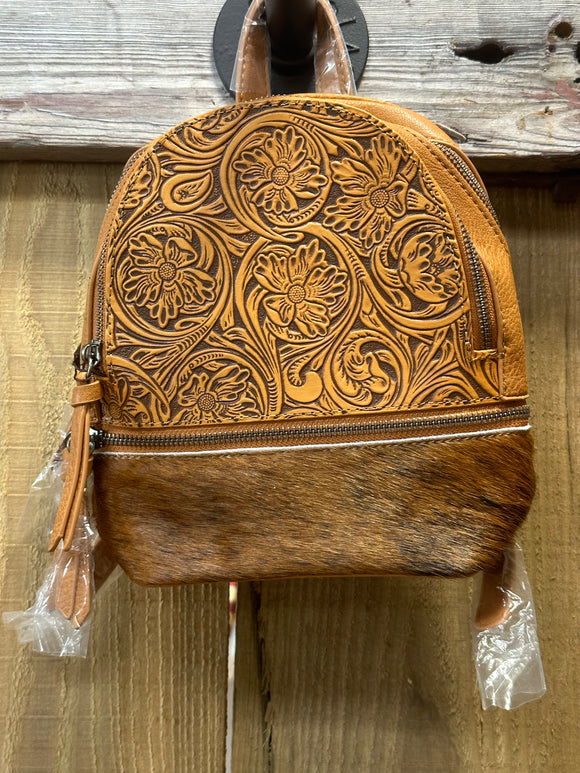 Tooled Leather & Cowhide Backpack