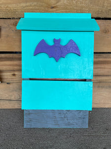 Teal Bat House with Purple Bat