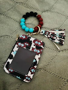 Turquoise and Cow Card Holder Wristlets