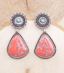 Western Semi Stone Teardrop Earrings | Orange